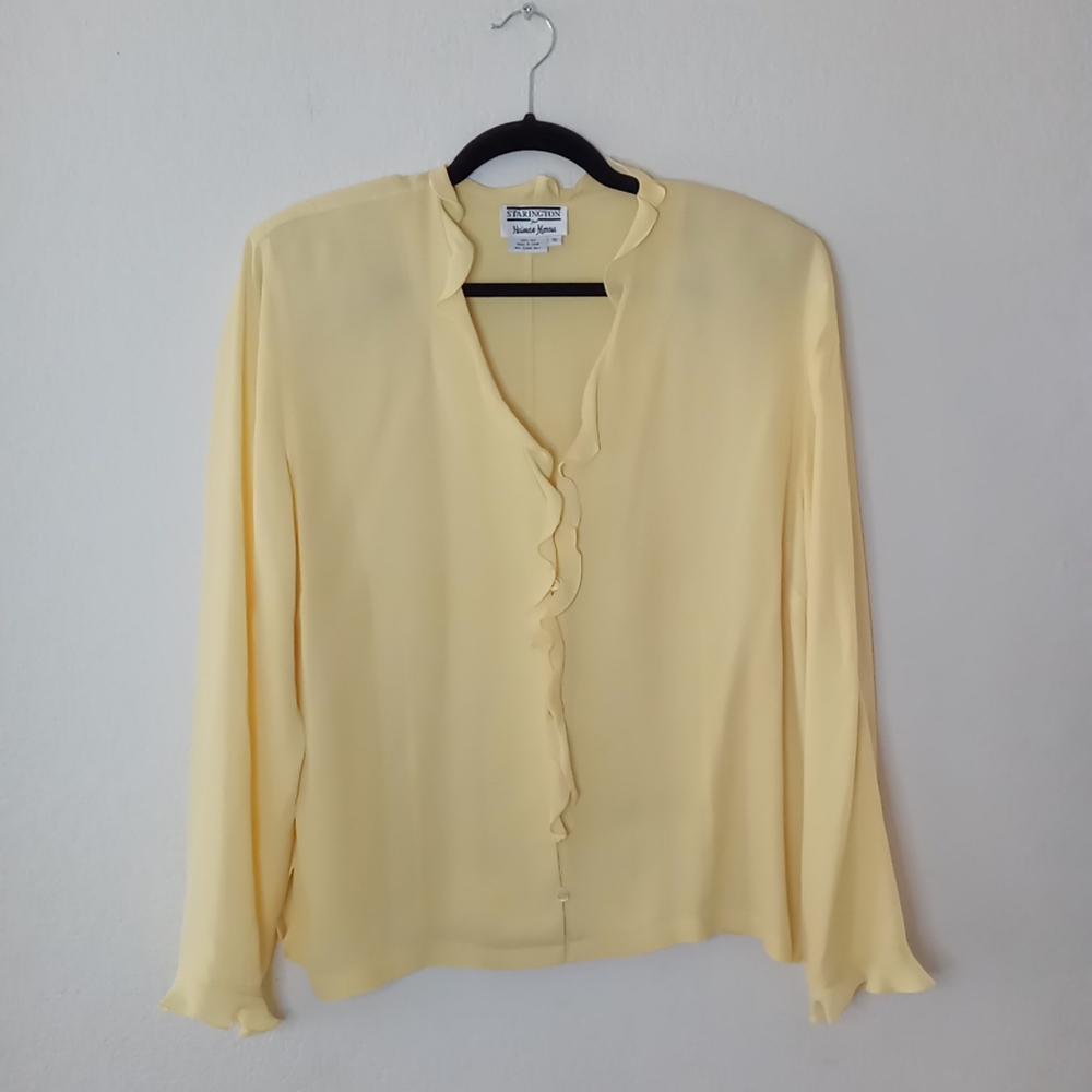 Neiman Marcus Yellow Silk Crepe Blouse